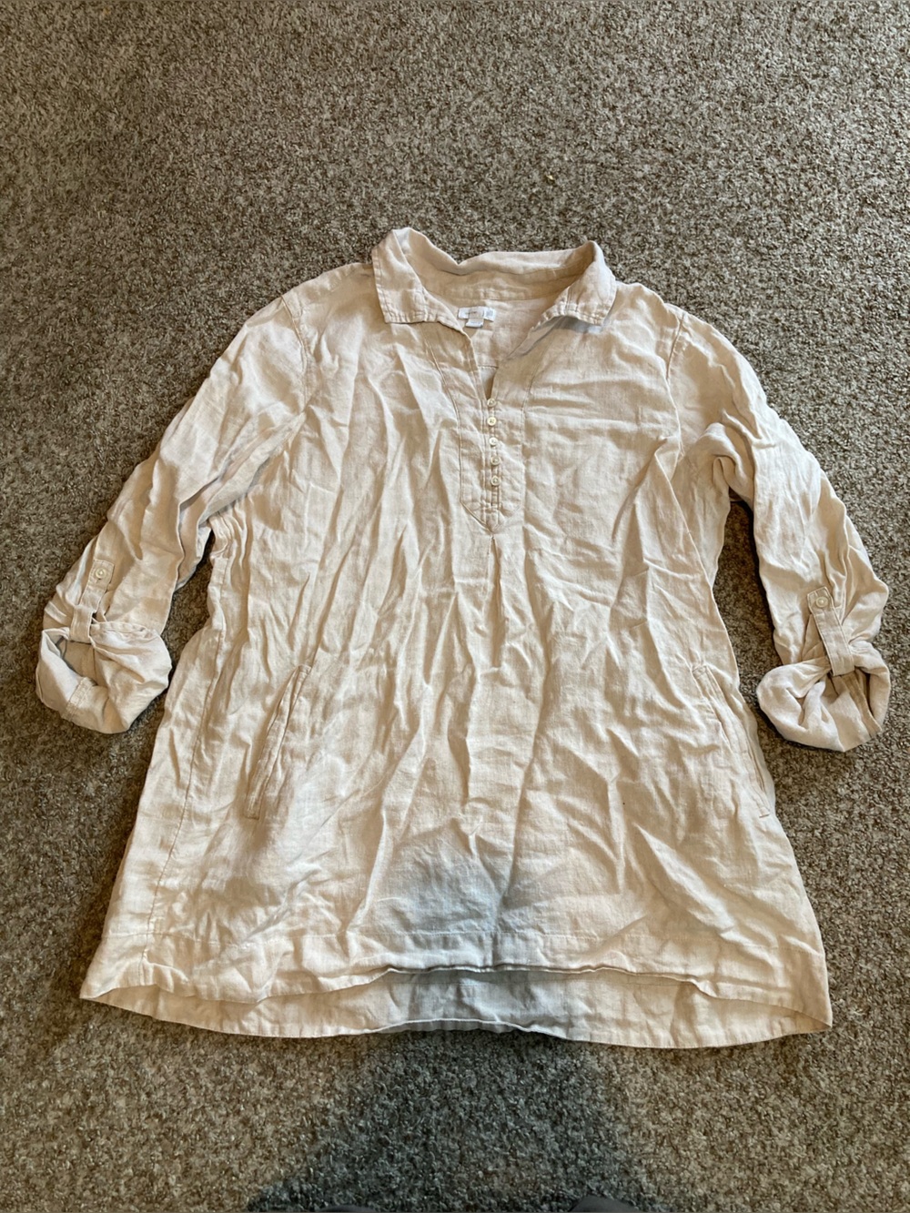 Light Cream Linen Long-Sleeve Tunic Shirt
